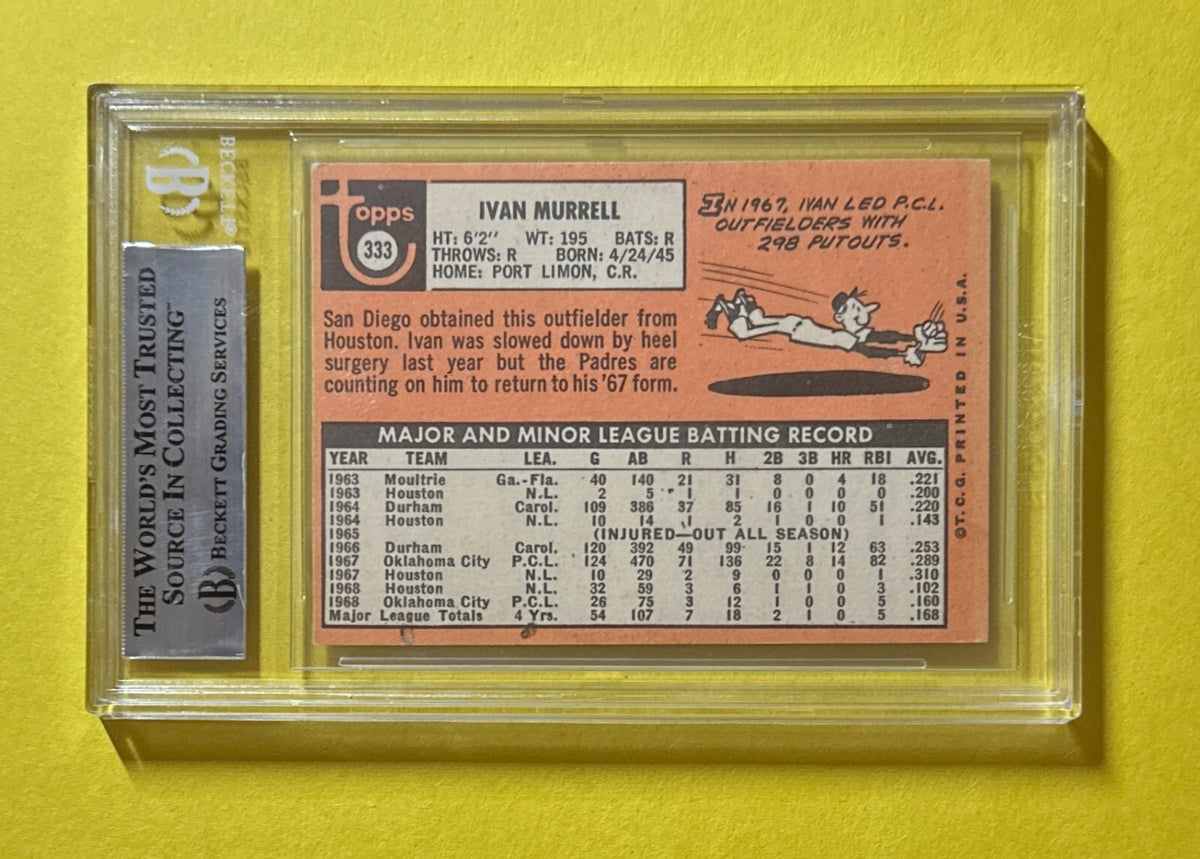 1969 TOPPS IVAN MURRELL #333 BECKETT AUTHENTIC SIGNED AUTOGRAPHED CARD PADRES