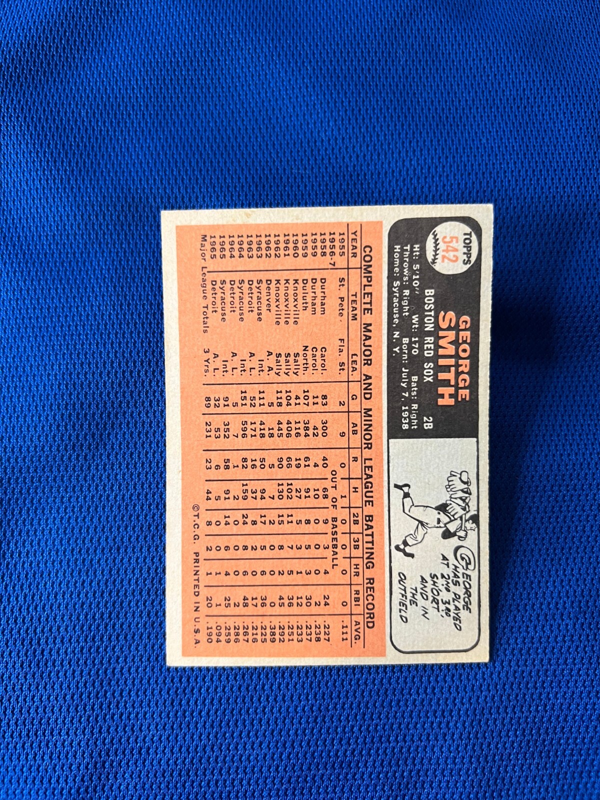 VINTAGE 1966 TOPPS GEORGE SMITH BOSTON RED SOX CARD #542 HIGH NUMBER