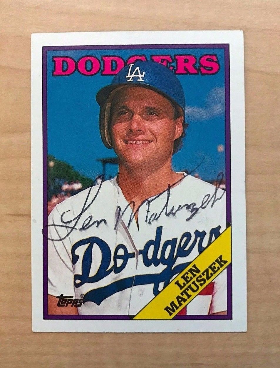 LEN MATUSZEK LOS ANGELES DODGERS SIGNED AUTOGRAPHED 1988 TOPPS CARD #92 W/COA
