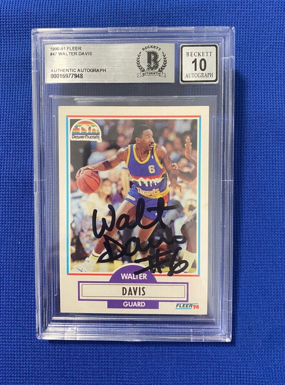 1990-91 FLEER WALTER DAVIS NUGGETS SIGNED AUTOGRAPHED CARD #47 BECKETT AUTO 10
