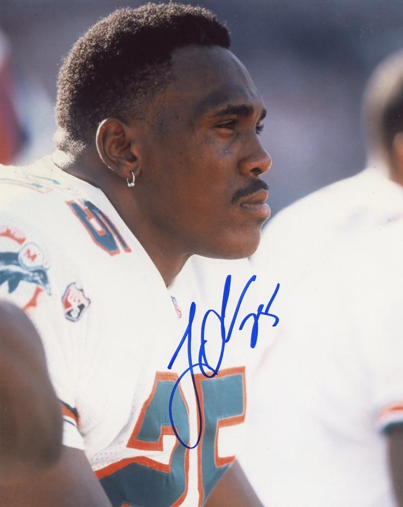 LOUIS OLIVER MIAMI DOLPHINS INTENSE SIGNED AUTOGRAPHED 8X10 PHOTO W/COA