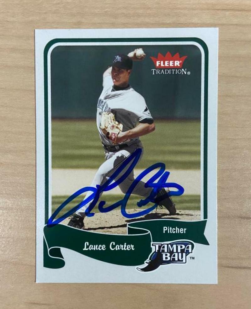 LANCE CARTER TAMPA BAY RAYS SIGNED 2004 FLEER TRADITION CARD #313 W/COA