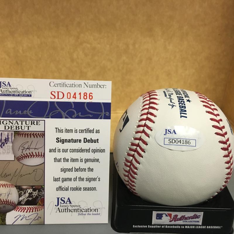 A.J. REED 2014 GOLDEN SPIKES SIGNATURE DEBUT M.L. SIGNED BASEBALL JSA SD04186