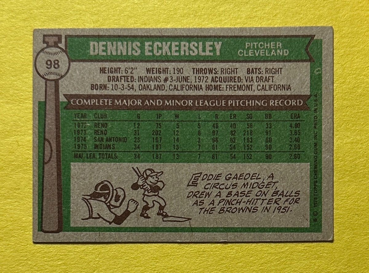 1976 TOPPS DENNIS ECKERSLEY #98 CLEVELAND HOF