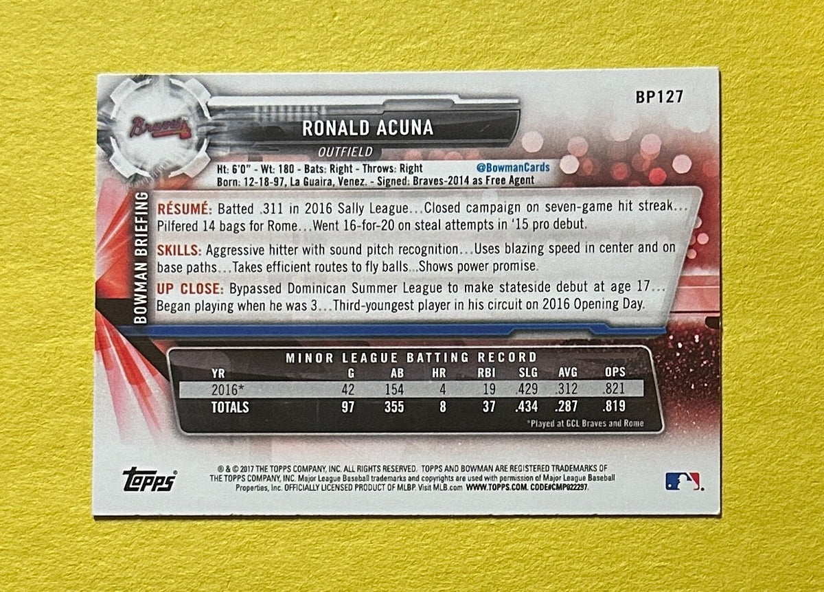 2017 BOWMAN RONALD ACUNA #BP127 BRAVES 1ST BOWMAN