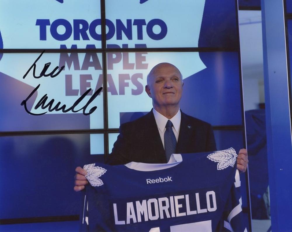 LOU LAMORIELLO MAOLE LEAF ANNOUNCER HOFER SIGNED AUTOGRAPHED 8X10 PHOTO W/COA