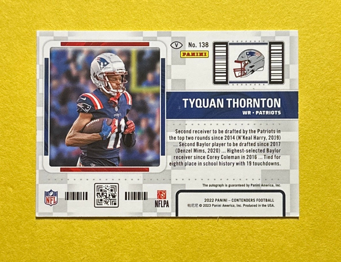 2022 PANINI CONTENDERS TYQUAN THORNTON RED TICKET AUTO VARIATION #138 PATRIOTS