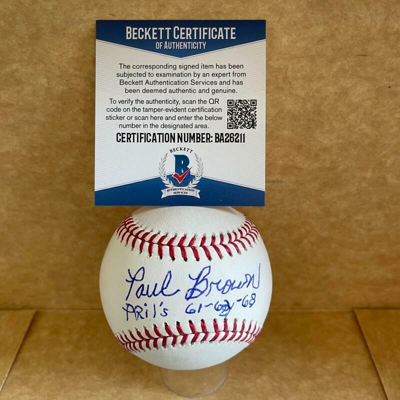 PAUL BROWN PHILLIES 1961-63- 68   SIGNED AUTOGRAPHED M.L. BASEBALL BAS BA26211