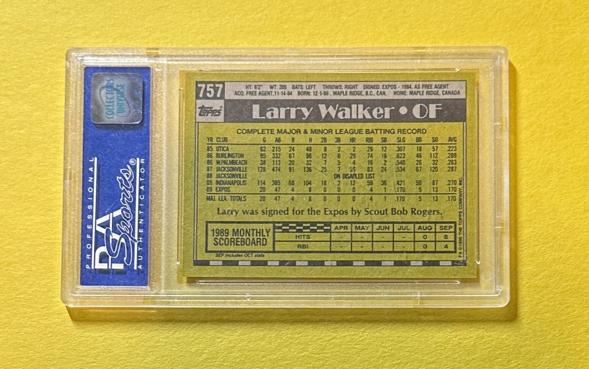 1990 TOPPS LARRY WALKER #757 PSA MINT 9 EXPOS HOF