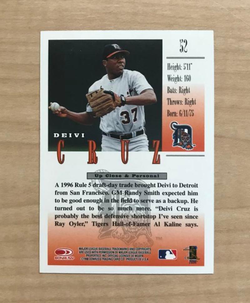 DEIVI CRUZ DETROIT TIGERS SIGNED AUTOGRAPHED 1998 DONRUSS CARD #52 W/COA