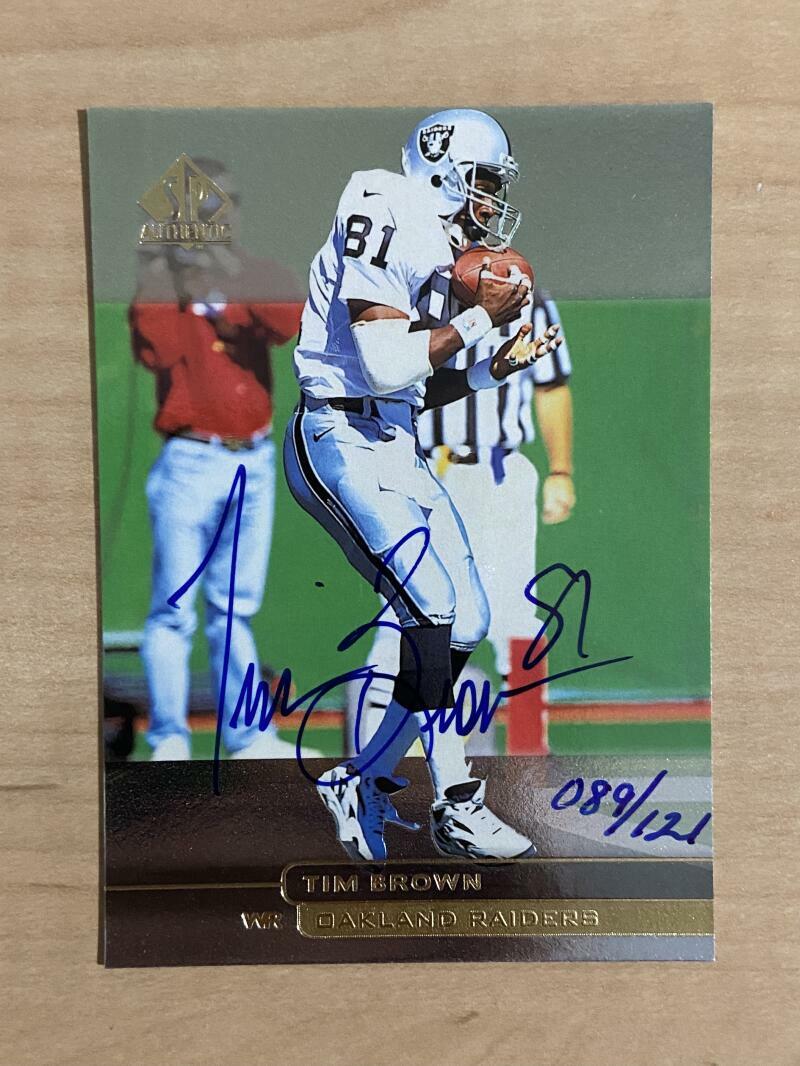 1998 UPPER DECK SP RARE TIM BROWN RAIDERS AUTO 89/121 
