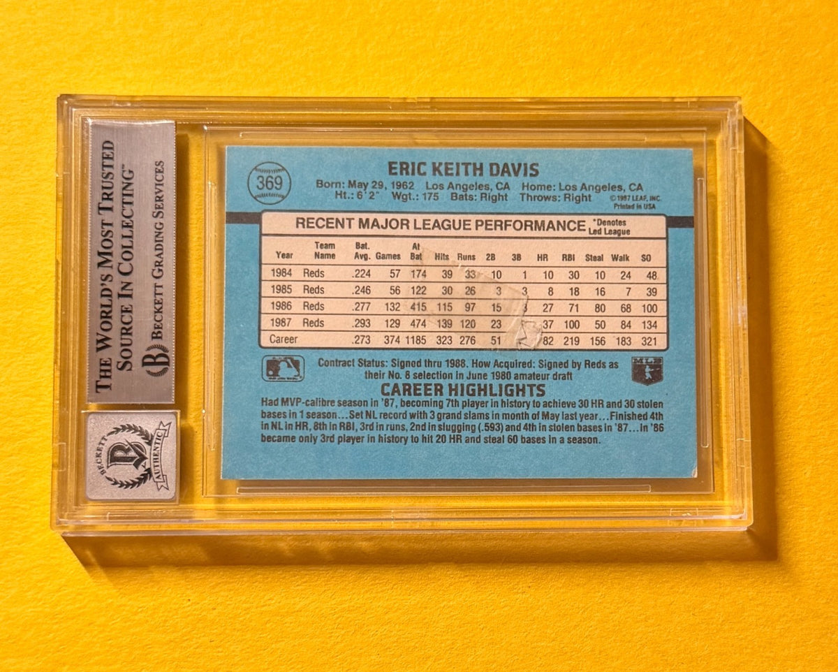1989 DONRUSS ERIC DAVIS #369 SIGNED AUTO CARD BECKETT 10 AUTHENTIC REDS