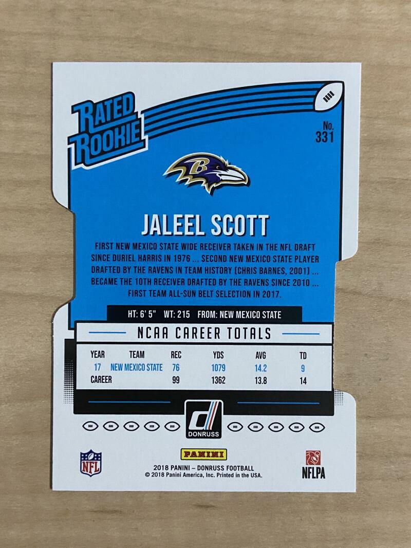 JALEEL SCOTT BALTIMORE RAVENS 2018 DONRUSS 4/25 CARD #331