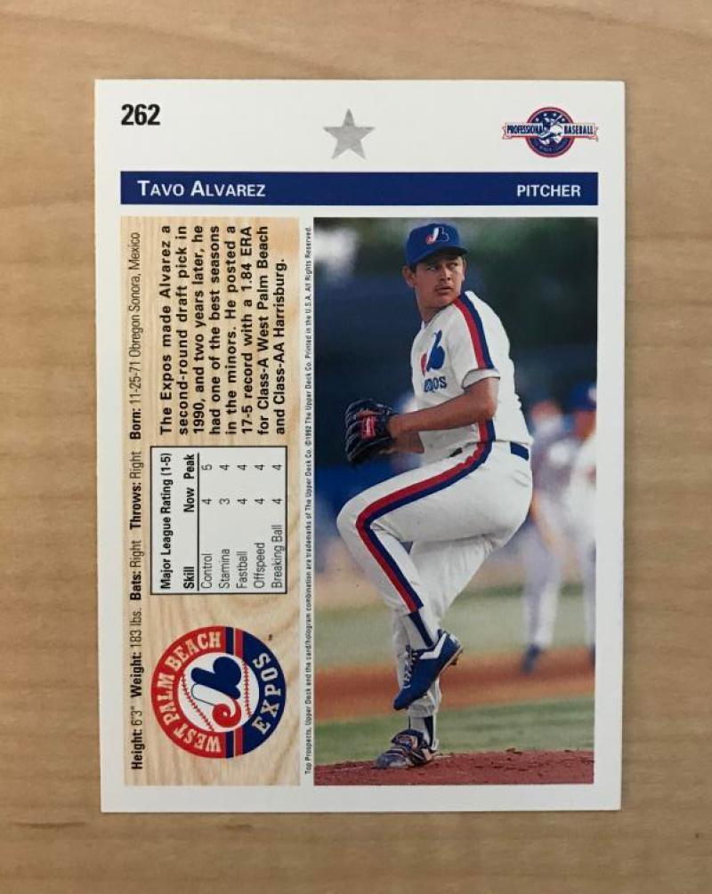 TAVO ALVAREZ MONTREAL EXPOS SIGNED AUTOGRAPHED 1992 UPPER DECK CARD #262 W/COA