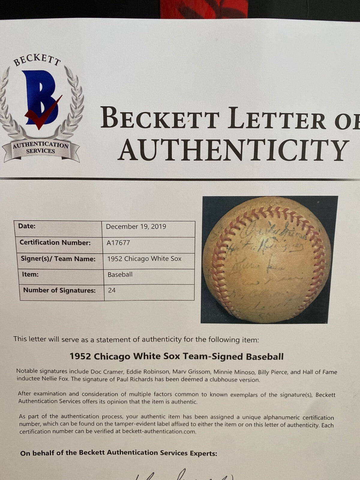 1952 CHICAGO WHITE SOX TEAM SIGNED AUTOGRAPHED BASEBALL BECKETT LOA VINTAGE