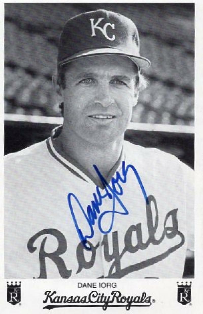 DANE IORG KANSAS CITY ROYALS SIGNED 4X6 POSTCARD W/ COA
