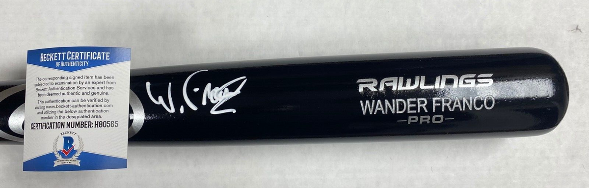 WANDER FRANCO TB RAYS SIGNED AUTOGRAPHED RAWLINGS ENGRAVED BLACK BAT BECKETT