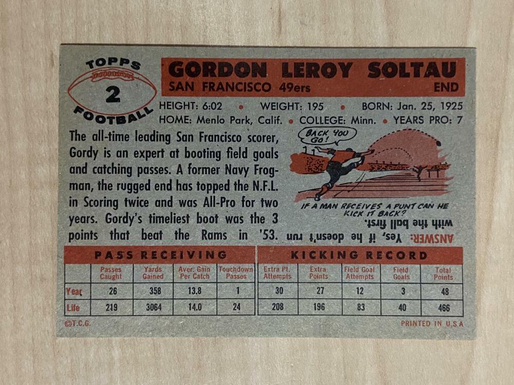 1956 TOPPS GORDON SOLTAU SAN FRANCISCO 49ERS #2 EX-MT