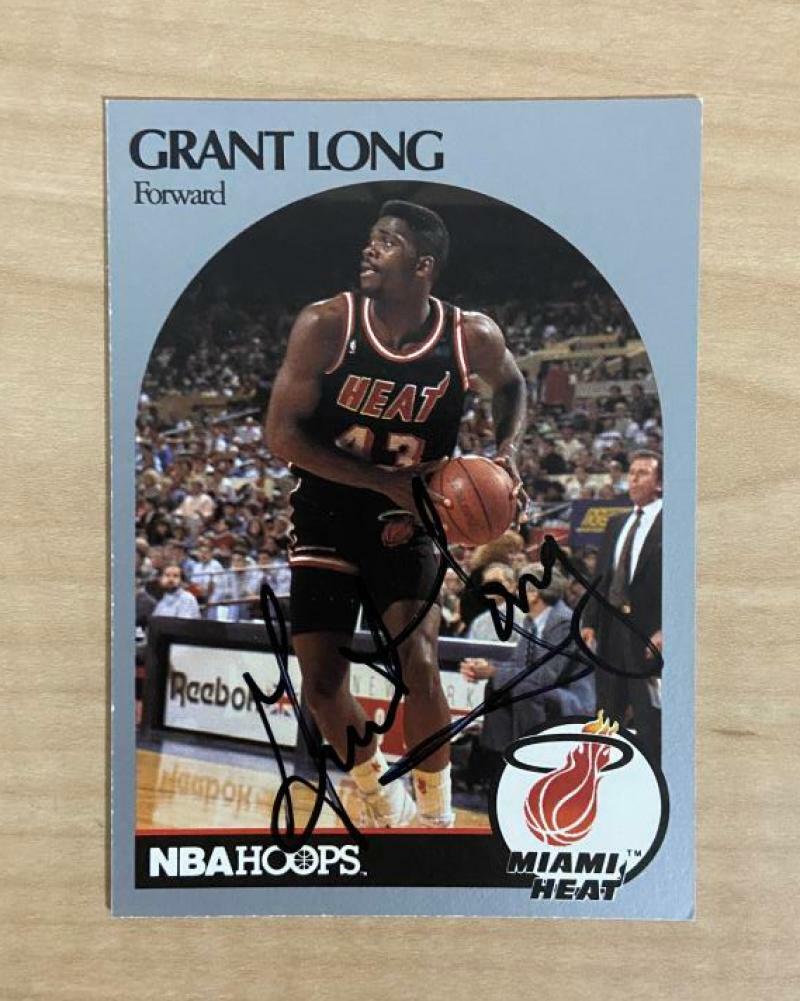 GRANT LONG MIAMI HEAT SIGNED AUTOGRAPHED 90-91 NBA HOOPS CARD #167 W/COA 