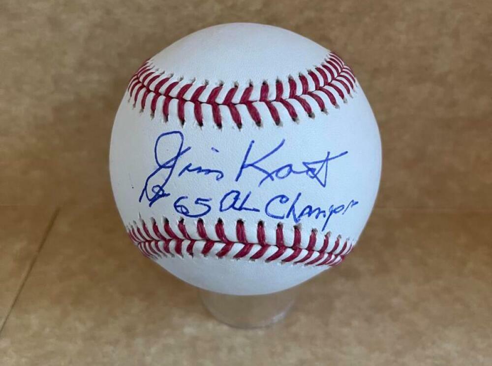 JIM KAAT 1965 AL CHAMPS SIGNED AUTOGRAPHED M.L. BASEBALL BAS BB25586