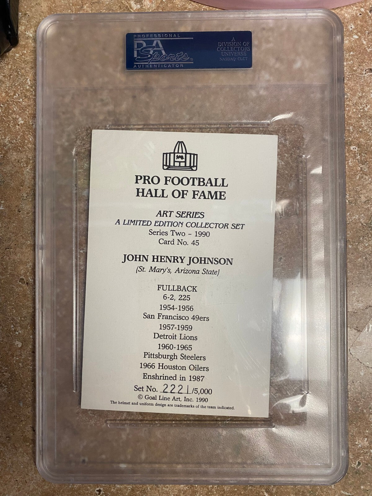 1989 GOAL LINE HOF 87 JOHN HENRY JOHNSON STEELERS 49ER SIGNED AUTOGRAPH PSA AUTH