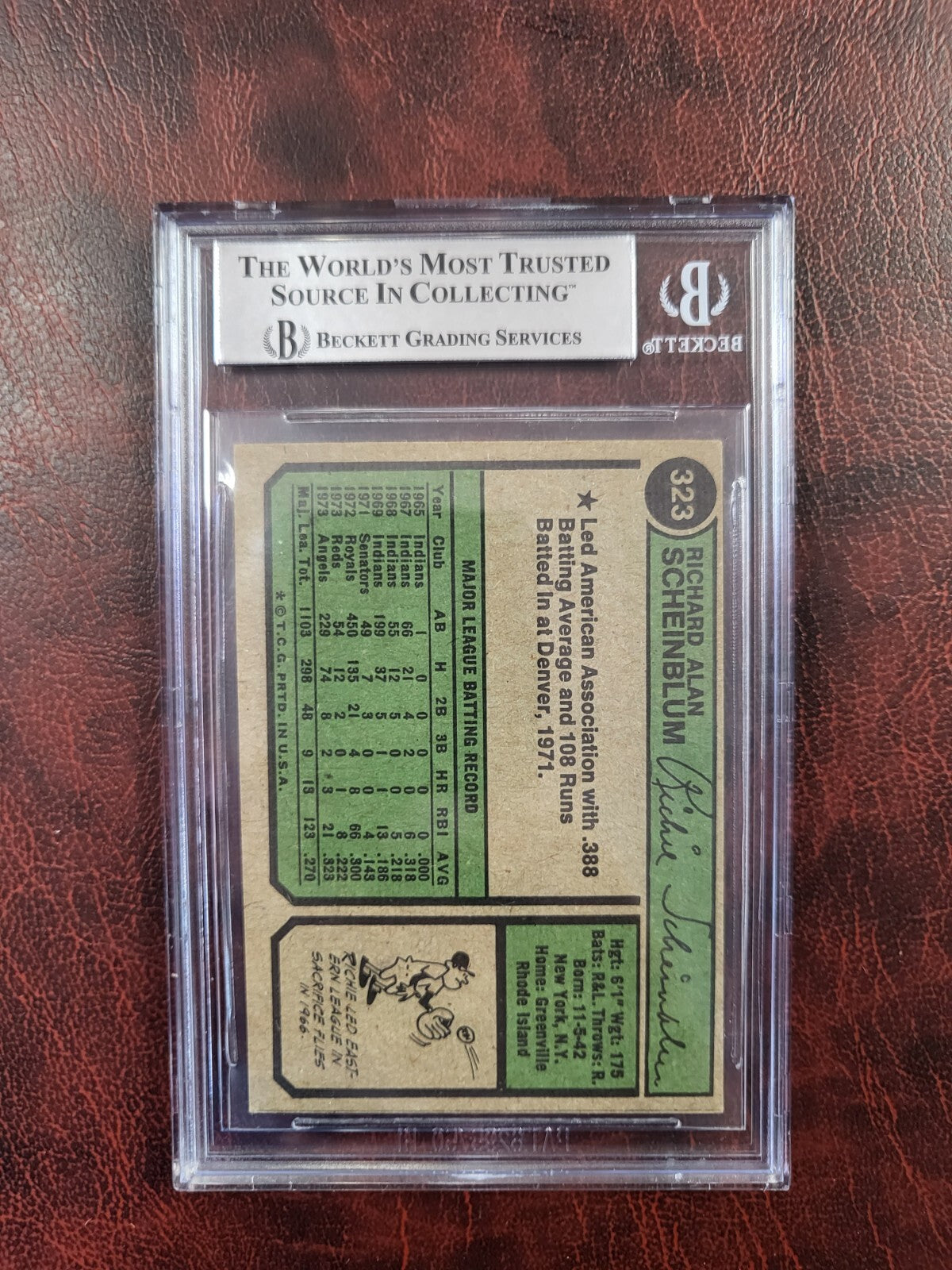 1974 TOPPS RICHIE SCHEINBLUM ANGELS SIGNED AUTOGRAPH #323 CARD BECKETT AUTHENTIC