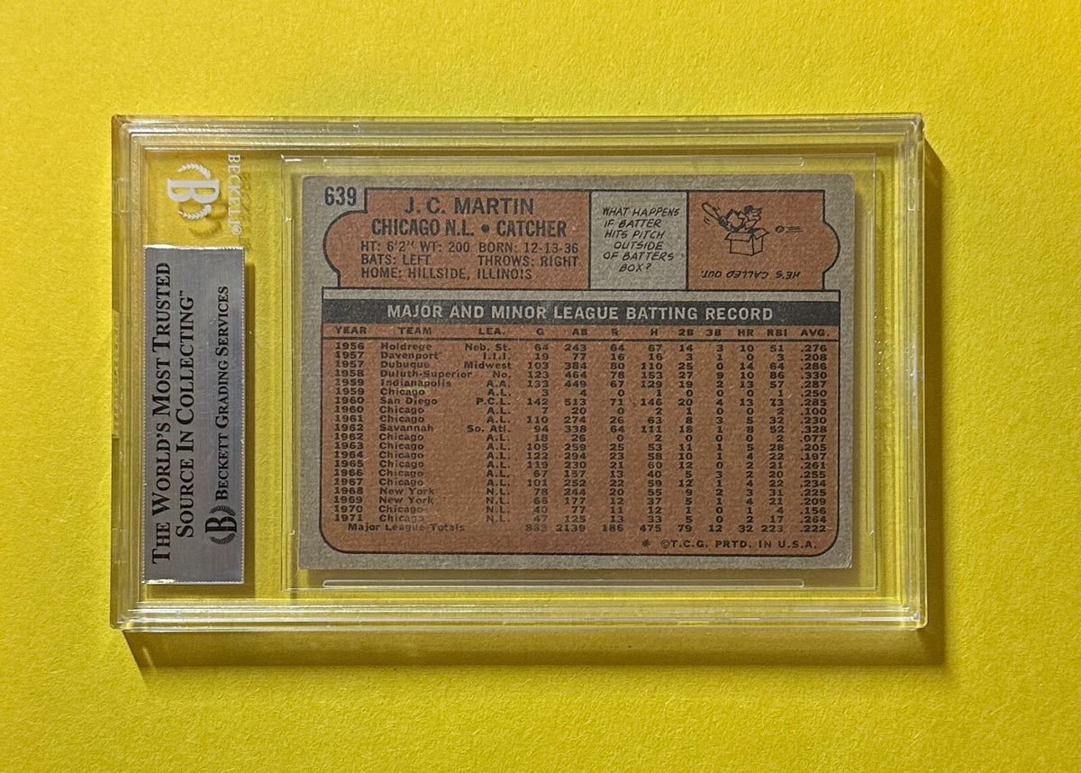 1972 TOPPS J.C. MARTIN #639 BECKETT AUTHENTIC SIGNED AUTOGRAPHED CARD CUBS