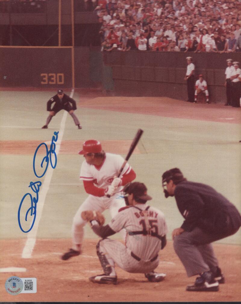 PETE ROSE CINCINNATI REDS SIGNED AUTO CREASE8X10 PHOTO BECKETT BL00035