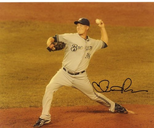 CHRIS NARVESON MILWAUKEE BREWERS SIGNED 8X10 PHOTO COA
