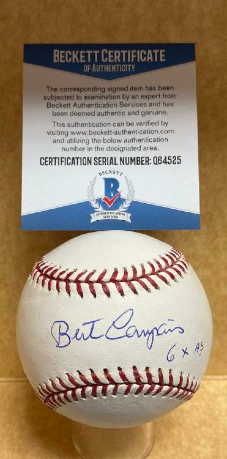 BERT CAMPANERIS 6X AS (ALL STAR) SIGNED AUTOGRAPHED M.L. BASEBALL BECKETT Q64525