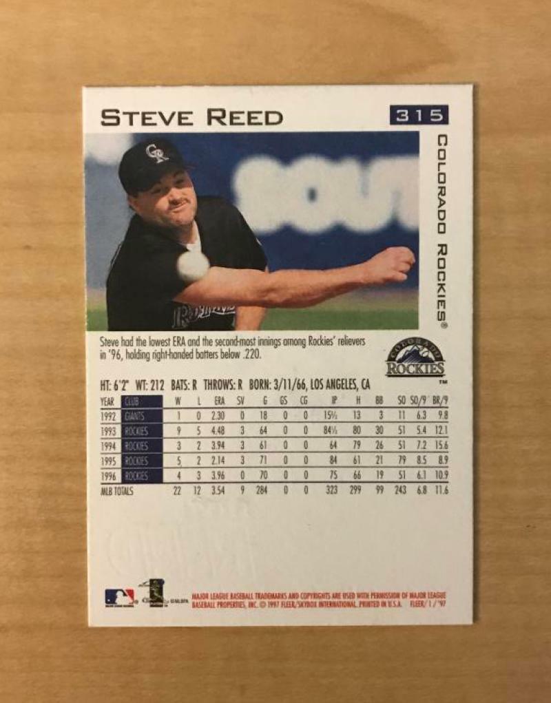 STEVE REED COLORADO ROCKIES SIGNED AUTOGRAPHED 1997 FLEER CARD #315 W/COA