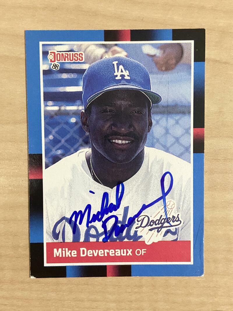 MIKE DEVEREAUX LOS ANGELES DODGERS SIGNED 1988 DONRUSS CARD #546 W/COA