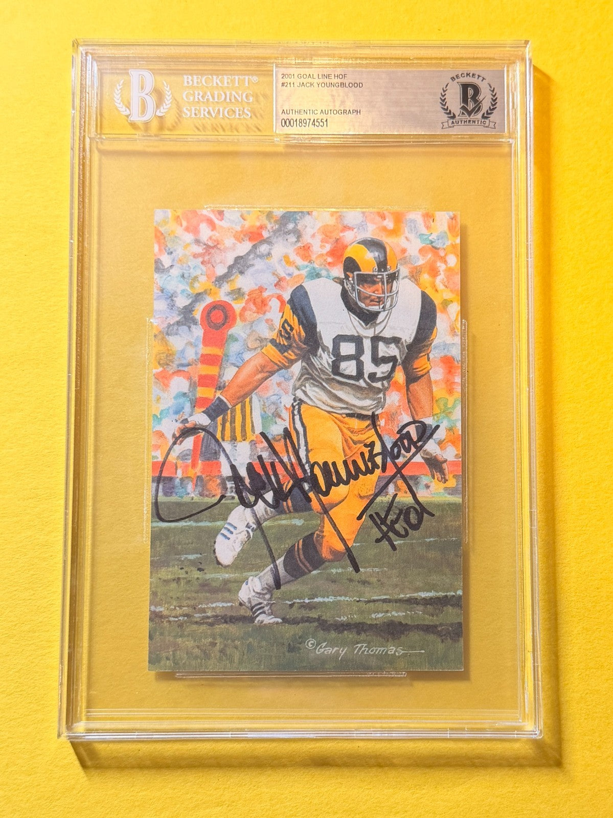 2001 GOAL LINE HOF JACK YOUNGBLOOD #211 SIGNED ART BECKETT AUTHENTIC "HOF 01"