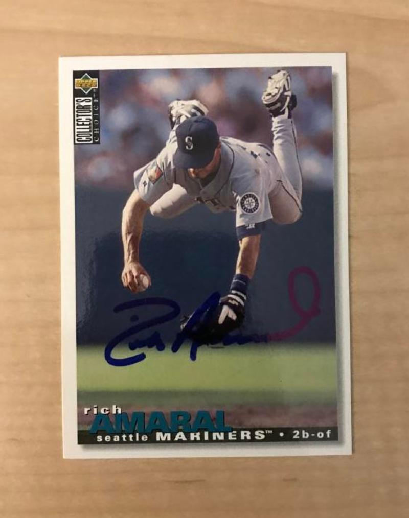 RICH AMARAL SEATTLE MARINERS SIGNED AUTOGRAPHED 1995 UPPER DECK CARD #288 W/COA