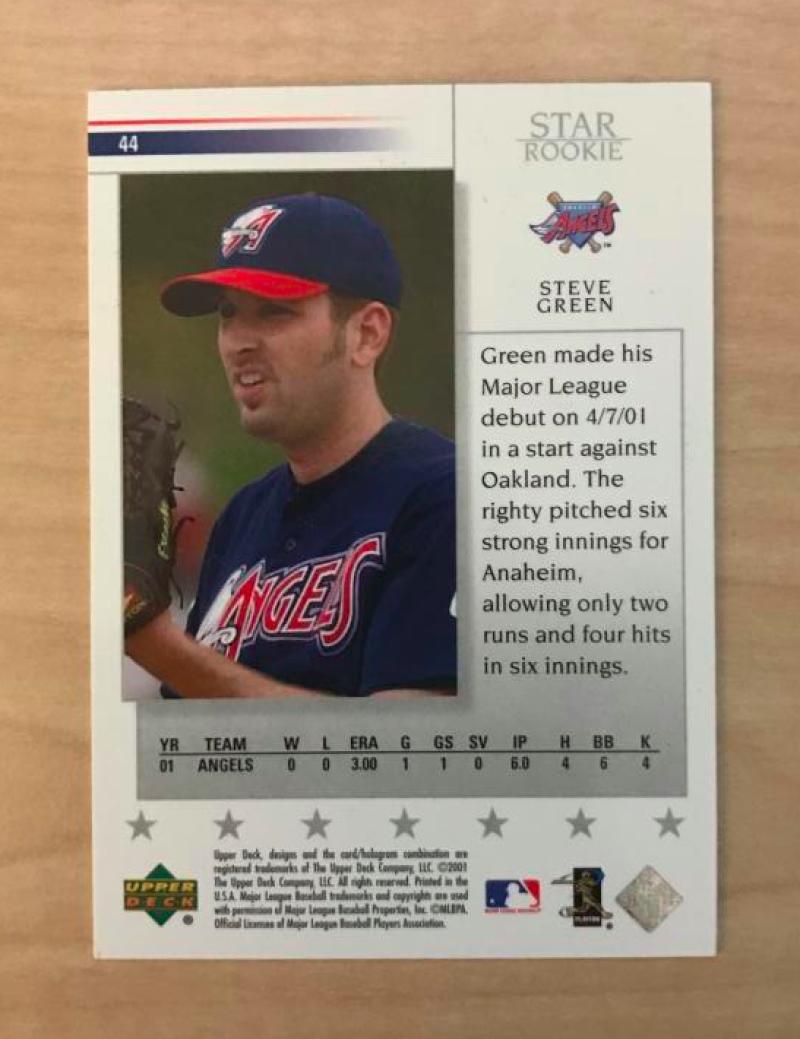 STEVE GREEN ANAHEIM ANGELS SIGNED AUTOGRAPHED 2002 UPPER DECK CARD #44 W/COA 