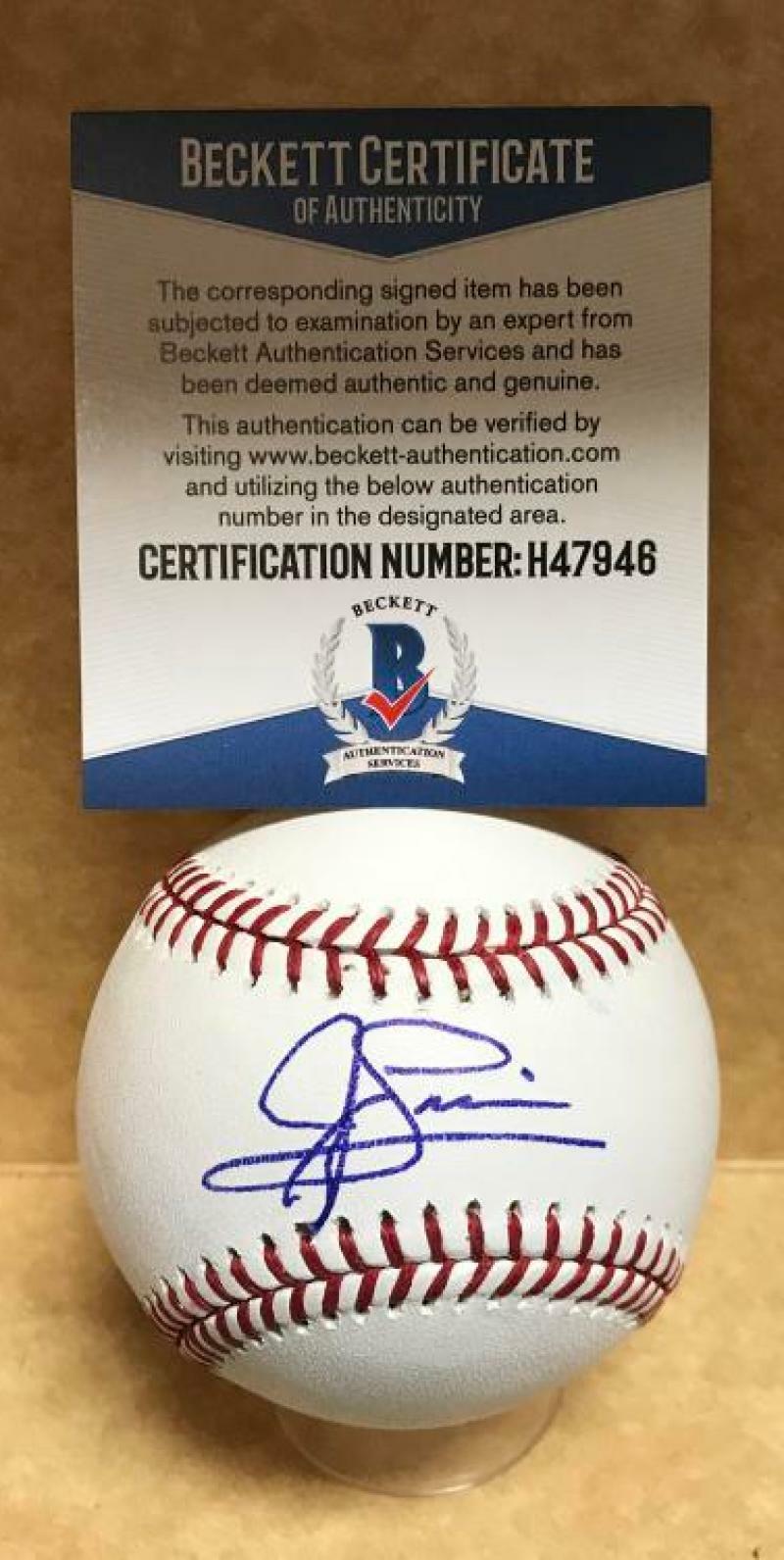 JED LOWRIE NEW YORK METS SIGNED AUTOGRPHED M.L. BASEBALL BECKETT H47946