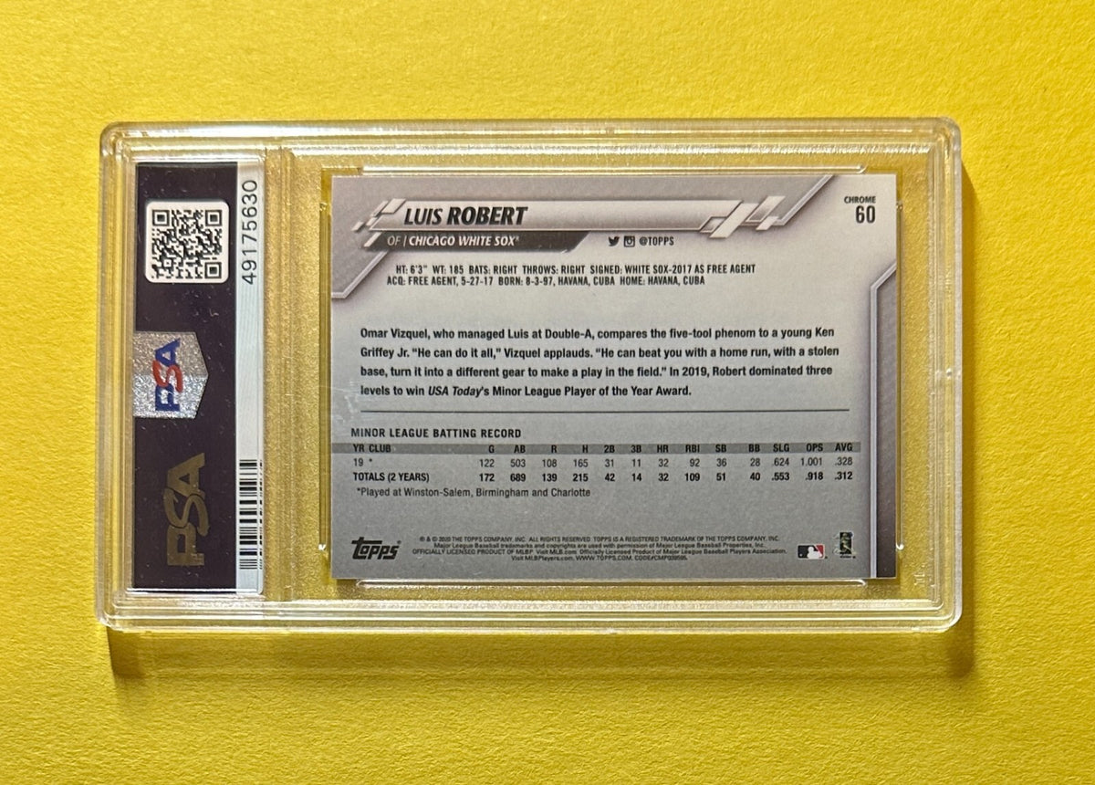 2020 TOPPS CHROME LUIS ROBERT ROOKIE CARD #60 PSA GEM MT 10 WHITE SOX