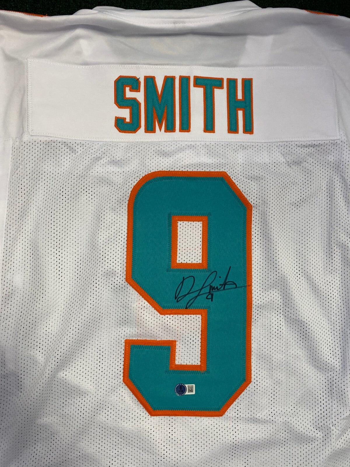 JONNU SMITH #9 DOLPHINS SIGNED AUTO WHITE CUSTOM FOOTBALL JERSEY SZ XL BECKETT *