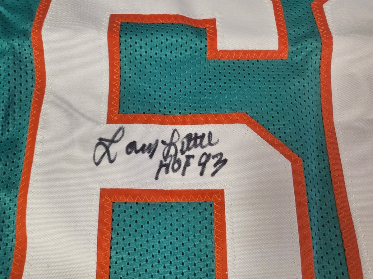 LARRY LITTLE #66 MIAMI DOLPHINS HOF 93 SIGNED AUTO TEAL JERSEY BECKETT WB57628