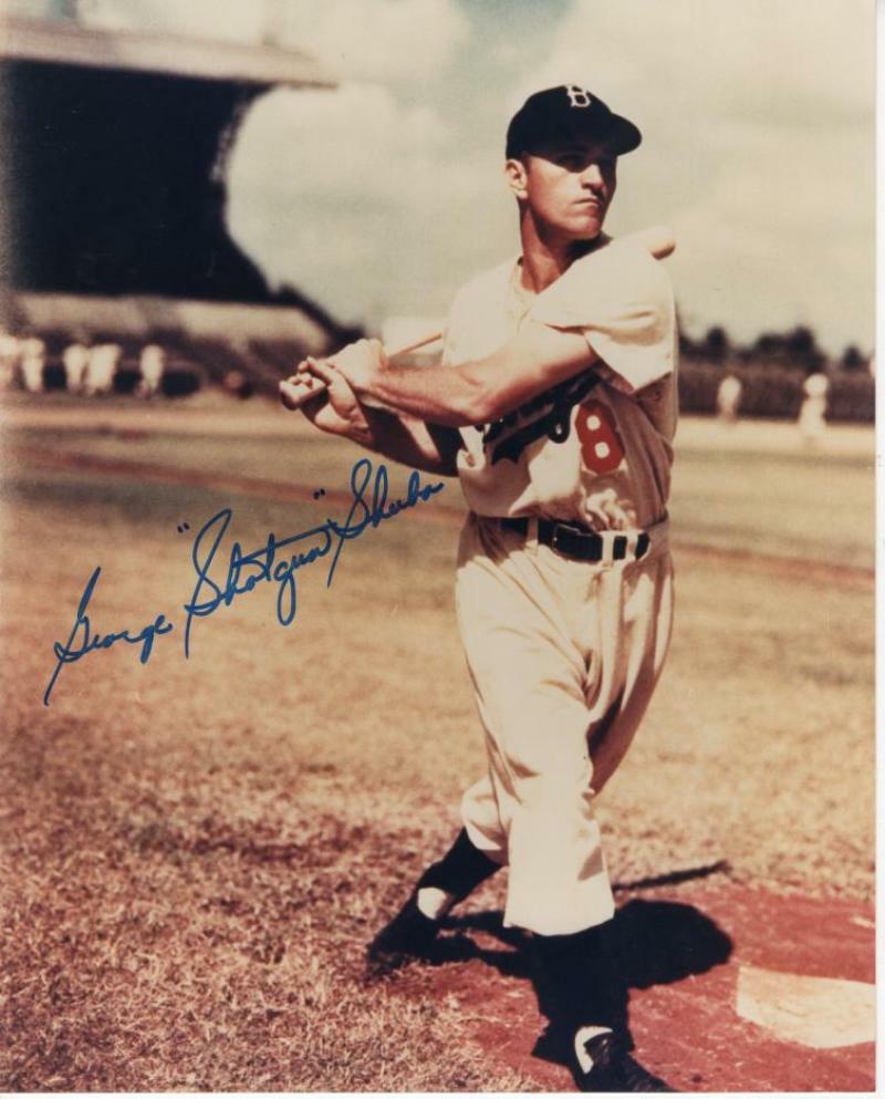 GEORGE "SHOTGUN" SHUBA BROOKLYN DODGERS ACTION SIGNED AUTOGRAPHED 8X10 W/ COA