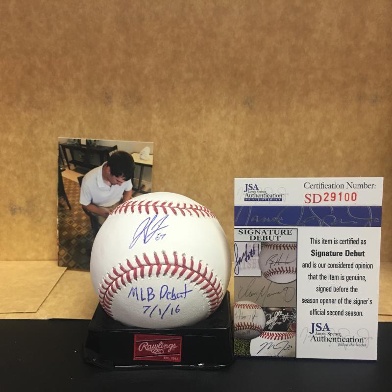 SETH LUGO METS MLB DEBUT 7/1/16 SIGNATURE DEBUT W/ PHOTO JSA SD29100