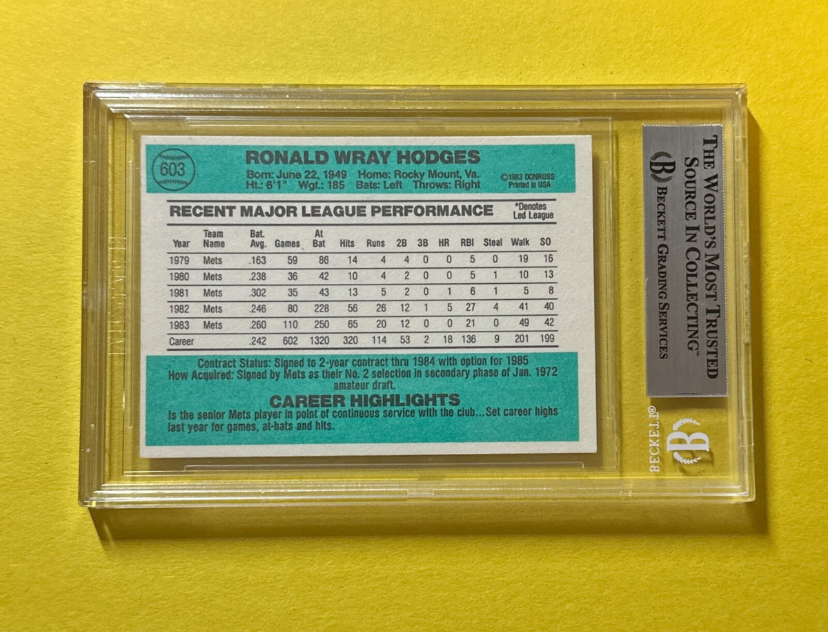 1984 DONRUSS RON HODGES #603 BECKETT AUTHENTIC SIGNED AUTO CARD METS