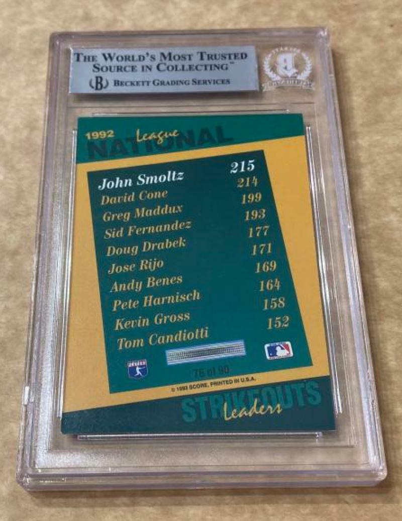 1993 SELECT JOHN SMOLTZ BRAVES SIGNED CARD BECKETT AUTHENTIC AUTOGRAPHED