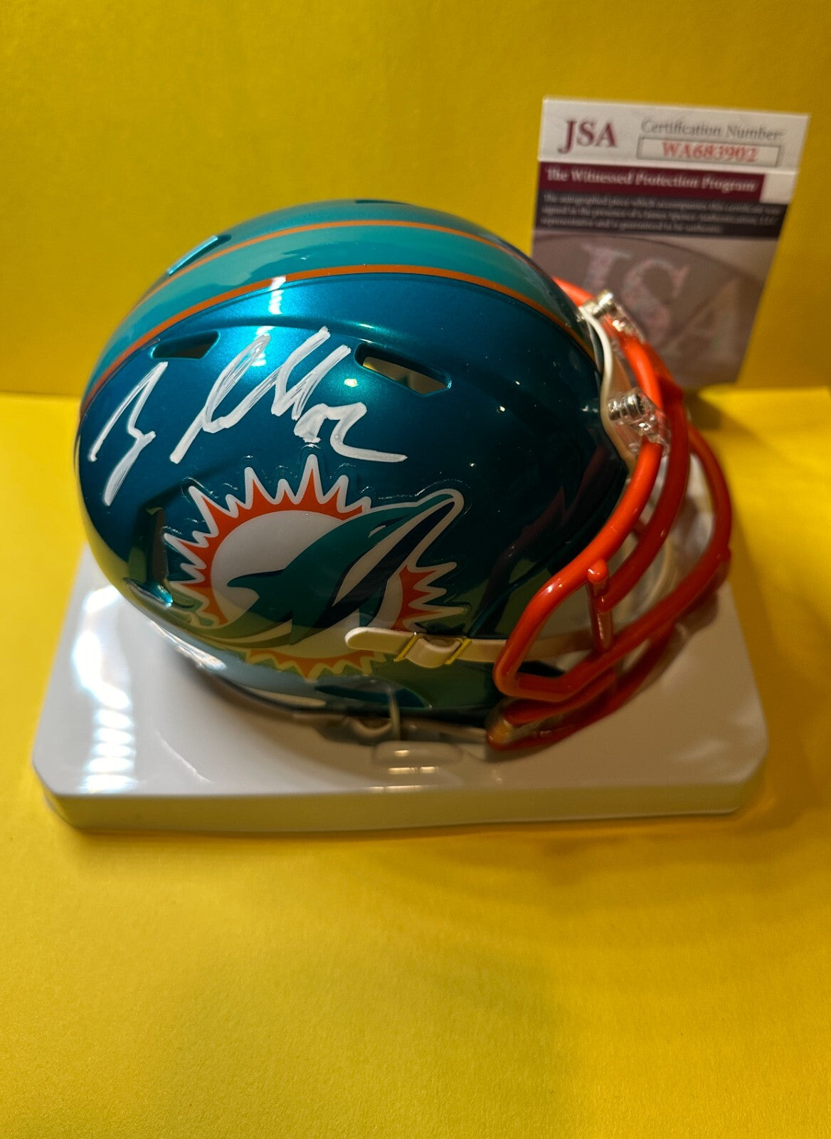 ZACH SIELER MIAMI DOLPHINS SIGNED AUTOGRAPHED AQUA FLASH ALT MINI HELMET JSA