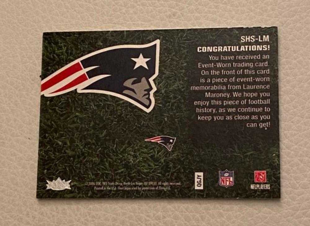 LAURENCE MARONEY 2006 FLAIR SHOWCASE STITCHES ROOKIE PATRIOTS SHS-LM 
