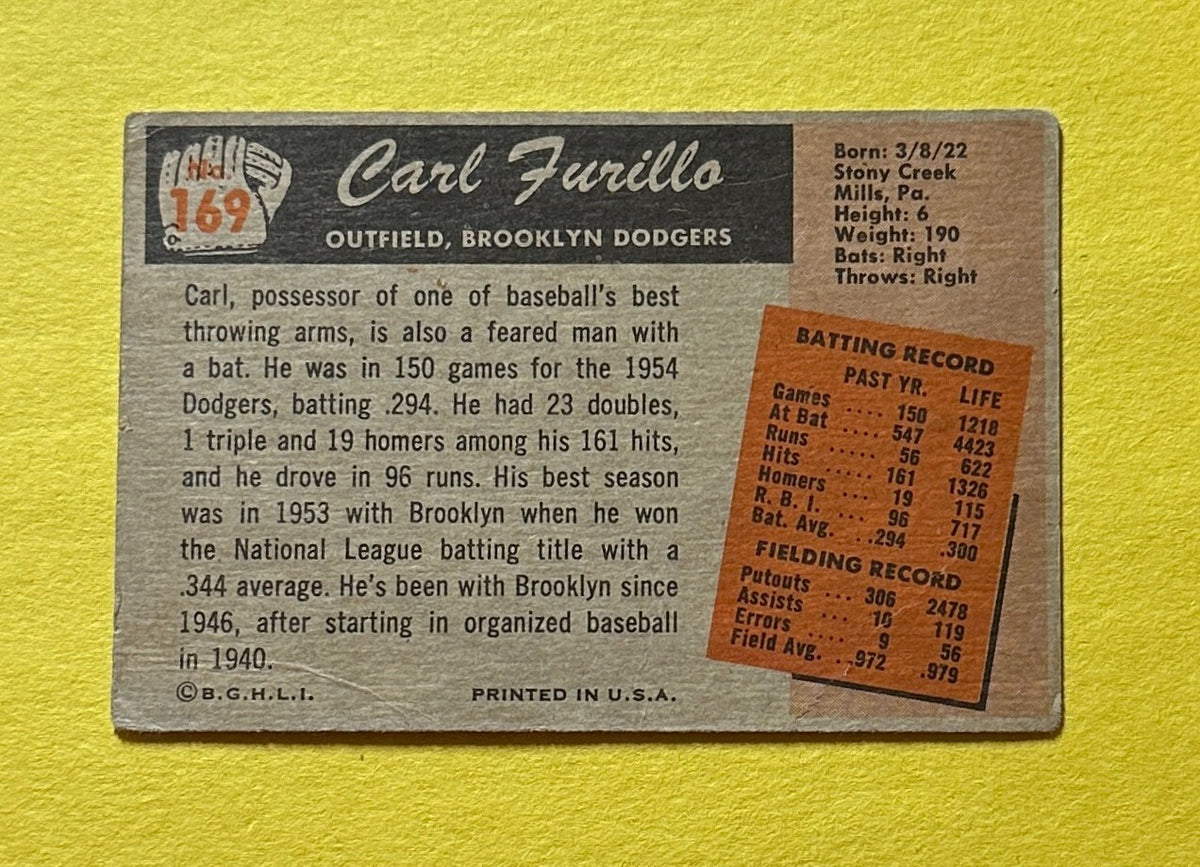 1955 BOWMAN CARL FURILLO #169 DODGERS