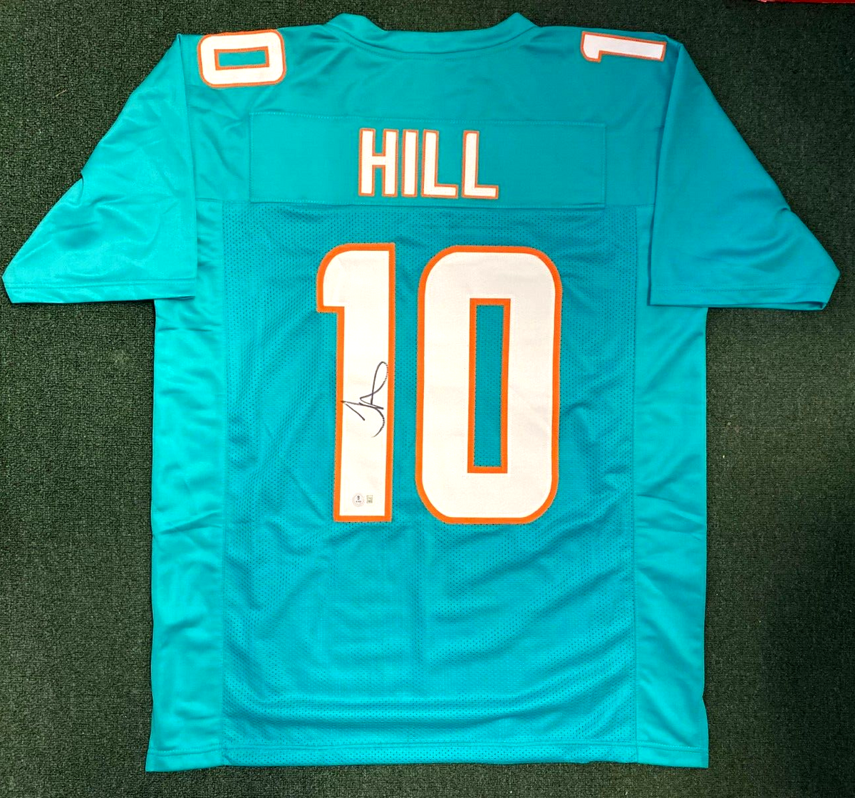 TYREEK HILL DOLPHINS SIGNED AUTO TEAL CUSTOM FOOTBALL JERSEY SZ XL BECKETT *