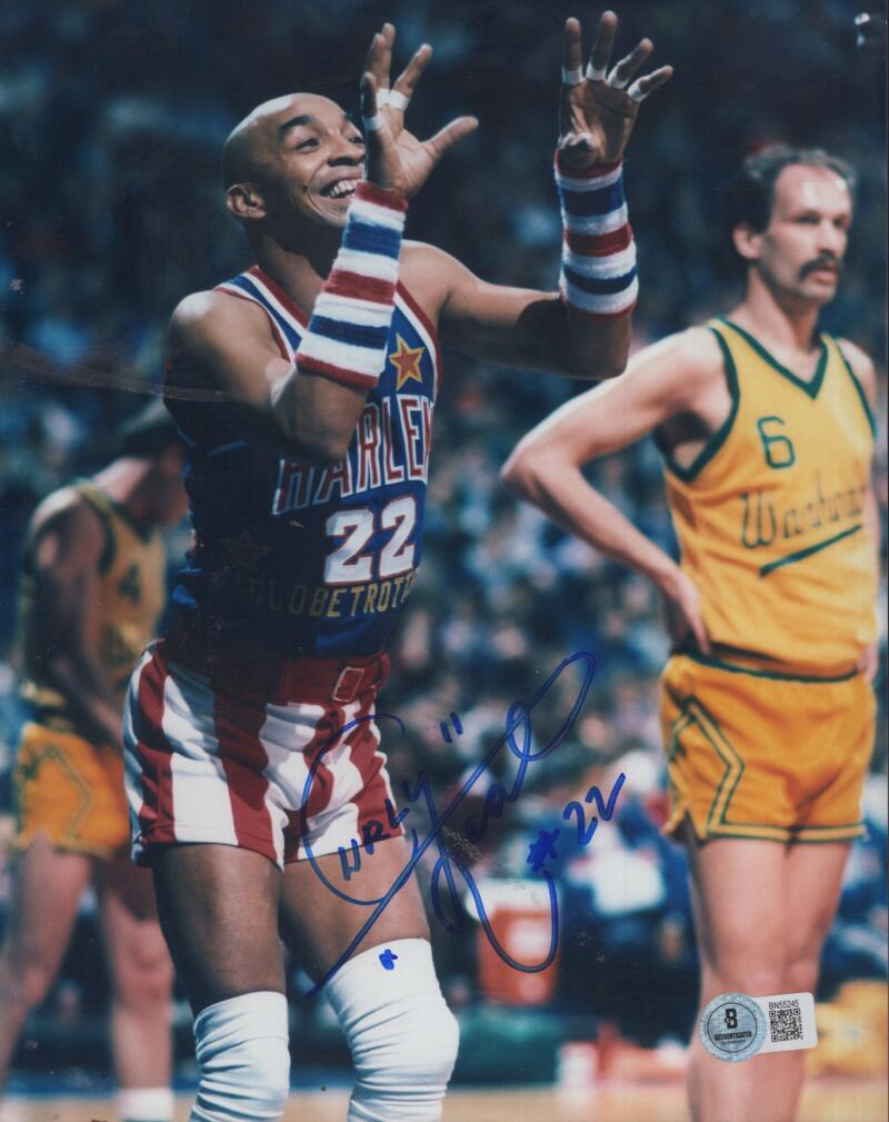CURLY NEAL HARLEM GLOBETROTTERS SIGNED AUTOGRAPHED 8X10 PHOTO BECKETT AUTH