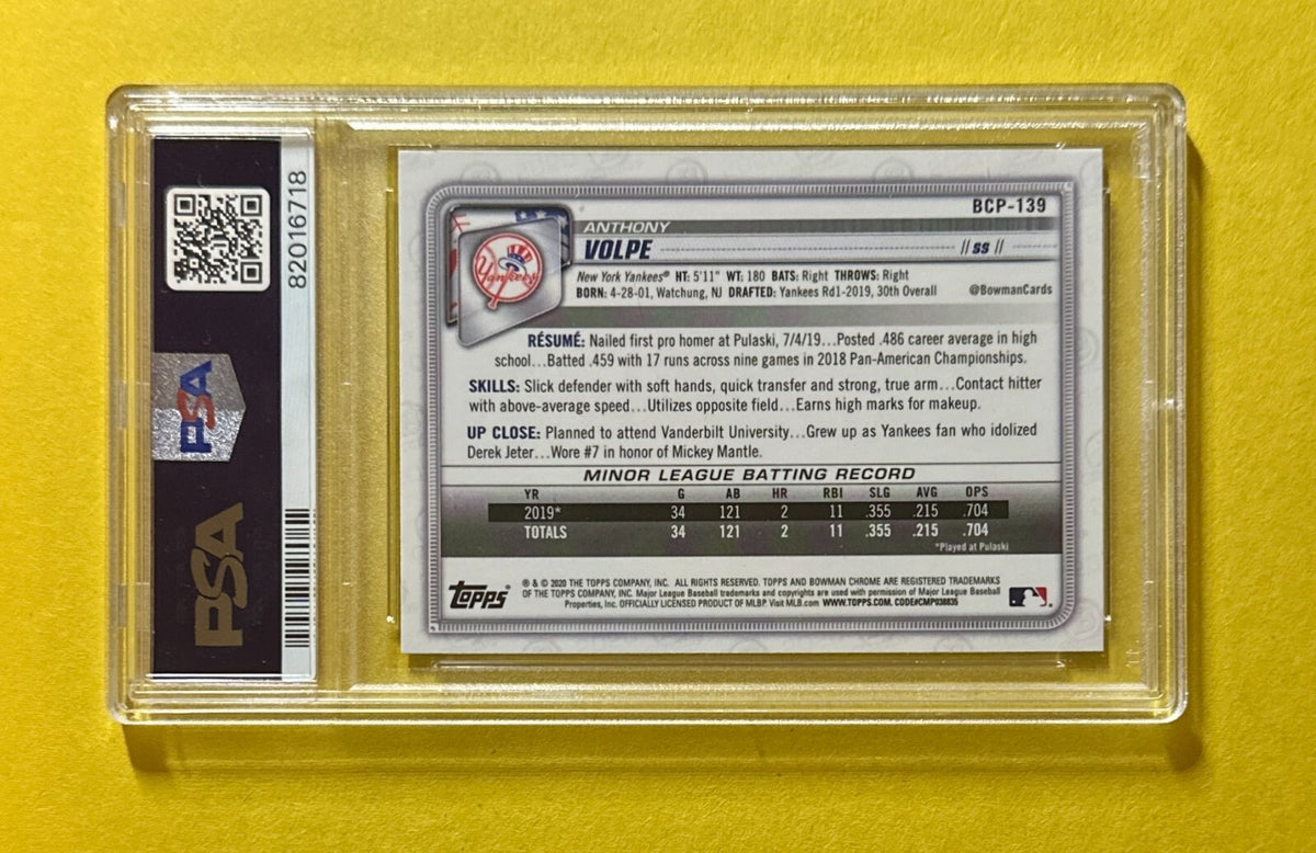 2020 BOWMAN CHROME ANTHONY VOLPE MEGA BOX #BCP-139 PSA GEM MT 10 YANKEES