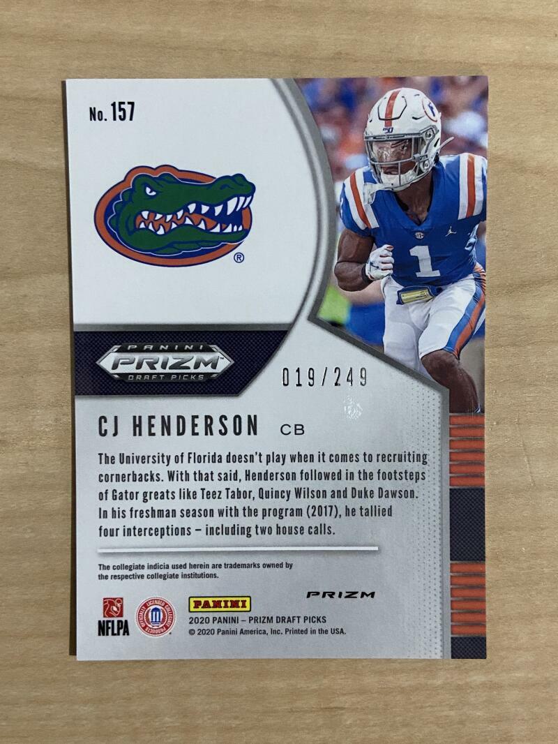 CJ HENDERSON FLORIDA GATORS 2020 PRIZM 19/249 CARD #157